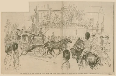 Die Abreise des Prinzen von Wales mit der Braut vom Marlborough House zum Buckingham Palace, 23. Juli 1896