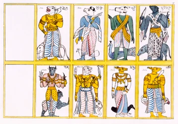 Die Teufel, einschließlich Ayimane, Sooniyan und Calloo-Coomare, aus Die Geschichte und Lehre des Buddhismus von Edward Upham, 1829