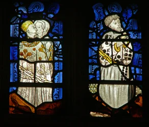 Das Ostfenster mit den sieben Todsünden: Lust (L) und Faulheit (R)