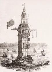 Der erste Leuchtturm auf den Eddystone Rocks, Plymouth, Devon, England