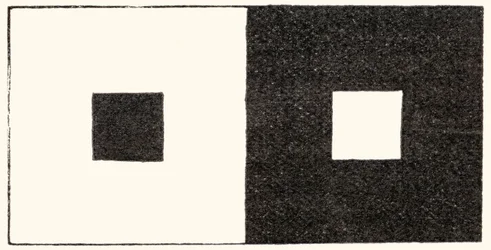 Die Strahlungsillusion der visuellen Wahrnehmung, bei der ein heller Bereich des Gesichtsfeldes größer aussieht als ein ansonsten identischer dunkler Bereich