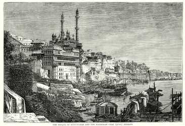 Die Moschee von Aurungzebe und der Madhoray Ghat Benares (Gravur)