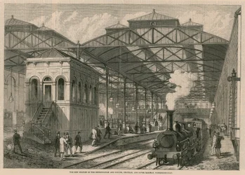 Der neue Bahnhof der Metropolitan und London, Chatham und Dover Railway, Farringdon Road, London