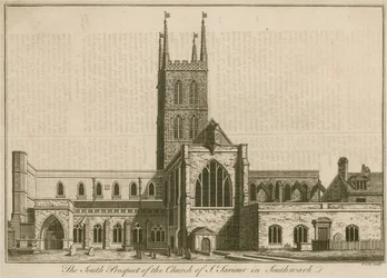 Die südliche Aussicht auf St. Saviours, Southwark, London