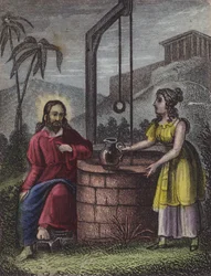 Die Frau, die Wasser holen kam ... (farbige Gravur)