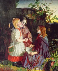 Drei junge Mädchen in einer Landschaft, ca. 1860