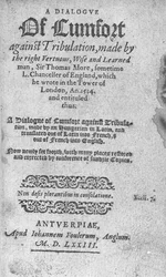 Titelseite für Ein Dialog des Trostes gegen die Trübsal von Sir Thomas More, veröffentlicht 1573
