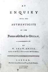Titelseite für An enquiry into the authenticity of the poems ascribed to Ossian von William Shaw, veröffentlicht 1781