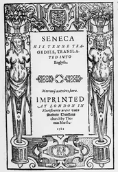 Titelseite zu Senecas Tenne Tragödien, ins Englische übersetzt, veröffentlicht 1581