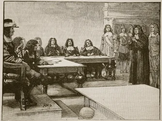 Titus Oates vor dem Geheimen Rat, Illustration aus Cassells Illustrierter Geschichte Englands