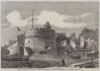 Turm von Franz I. in Havre, im Abriss zur Verbesserung des Hafeneingangs (Stich)