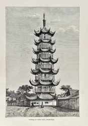 Turm von Long Hua, Shanghai, Illustration aus Die Universalgeographie, die Erde und ihre Bewohner, veröffentlicht 1878