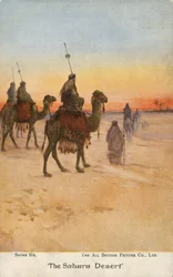 Reisende in der Sahara (Farblithografie)