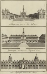 Trinity Almshouses in Mile End Road, Ironmongers Almshouses in Kingsland Road und die königlichen Ställe in den Mews, London