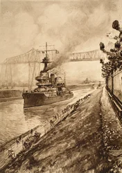 Triumphaler Beweis der britischen Seeüberlegenheit: H.M.S. Hercules passiert den Kiel-Kanal, 1914-19