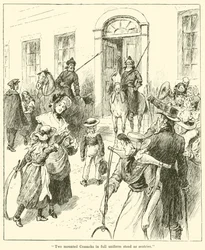 Zwei berittene Kosaken in voller Uniform standen als Wachen