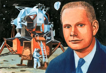 Unidentifizierter amerikanischer Astronaut und Mondlandefähre