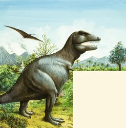 Unidentifizierte Dinosaurierszene mit T-Rex und Pterodaktylus