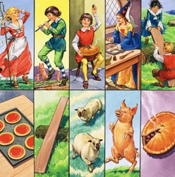 Unidentifizierte Montage von Figuren aus Kinderreimen