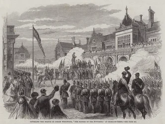 Enthüllung der Statue von Josiah Wedgwood, "Der Vater der Töpfereien," in Stoke-on-Trent