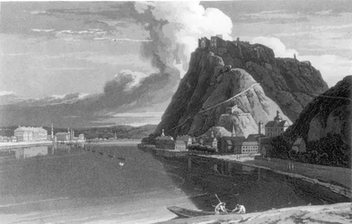 Ansicht von Ehrenbreitstein und Koblenz, aus A Tour through Holland, along the Right and Left Banks of the Rhine to the South of Germany von Sir John Carr, veröffentlicht 1807