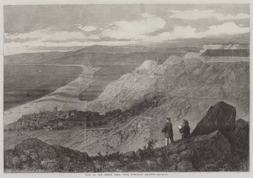 Ansicht der Chesil Bank von Portland Heights (Stich)