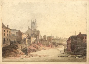 Blick auf den Fluss Irwell, Manchester, ca. 1820-30