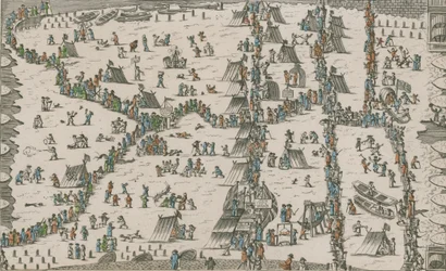 Ansicht des Frostjahrmarkts auf der Themse