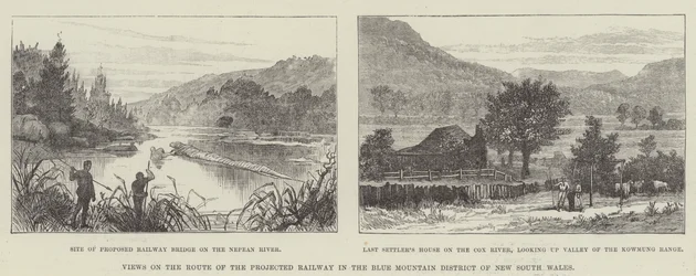 Ansichten auf der Route der geplanten Eisenbahn im Blue Mountain District von New South Wales
