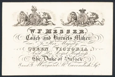 W F Messer, Kutschen- und Geschirrhersteller für Ihre Majestät Königin Victoria und den Herzog von Sussex, Visitenkarte