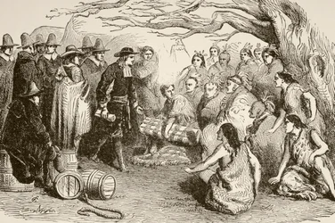 William Penn schließt einen Vertrag mit den Delaware- oder Lenape-Indianern im Jahr 1682