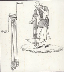 Windenmechanismus zum Spannen einer Armbrust, Illustration aus 