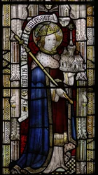 Fenster Ew, den Heiligen Ethelbert (im 19. Jahrhundert fälschlicherweise als Eduard der Bekenner bezeichnet) darstellend