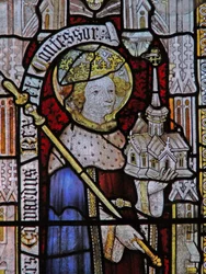 Fenster Ew, den Heiligen Ethelbert (im 19. Jahrhundert fälschlicherweise als Eduard der Bekenner bezeichnet) darstellend