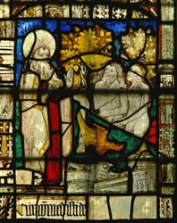 Fenster S2 mit Adam und Eva, die ihre Nacktheit verbergen