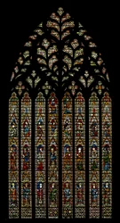 Fenster Ww, Erzbischöfe, Apostel, die Verkündigung, Geburt Christi, Auferstehung, Himmelfahrt, Krönung der Jungfrau darstellend