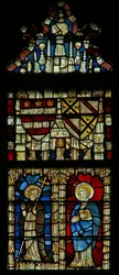 Fenster mit zwei Heiligen und heraldischen Schilden
