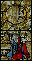 Fenster s6 mit Spendern - Höhle? unter einem Rundbild der Himmelfahrt