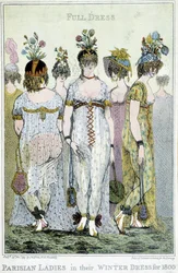 Wunderbar: Pariser Frauen in ihren Winterkleidern für 1800, englische Karikatur.