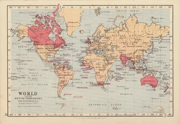 Weltkarte mit britischen Besitzungen und Abhängigkeiten