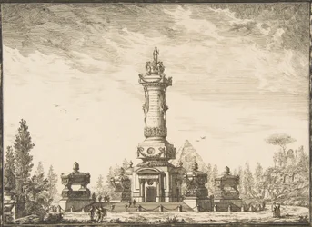 Perspektivische Erhebung einer Grabesäule für die Bestattung..., 1746-50