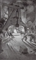 Der 40-Tonnen-Dampfhammer bei der Arbeit im Woolwich Arsenal