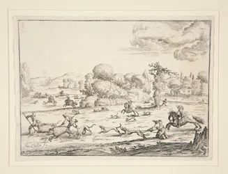 Jagdszene: In der Nähe des Tötens (nach einem Entwurf von Jacques Callot 1592-1635)