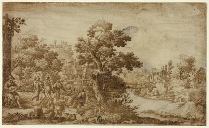 Landschaft mit Tänzern und Musikern
