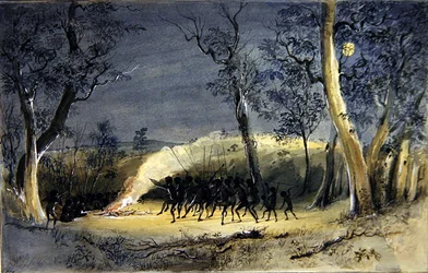 Einheimischer Corroboree bei Nacht