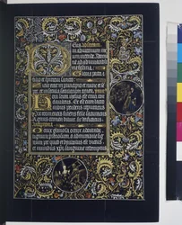 Ganzseitig: Text mit Initialen und Medaillons in den Rankenbordüren, 3. Viertel des 15. Jahrhunderts