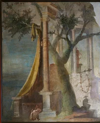 Landschaft mit heiligem Tor und Velum aus dem Ekklesiasterion, dem Isis-Tempel in Pompeji