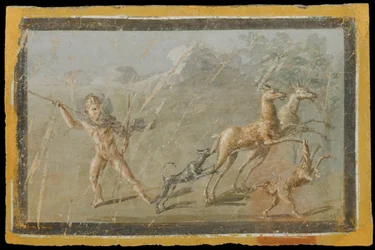 Jagdszene, Herculaneum, Haus der Hirsche, um 60-80 n. Chr., Wandmalerei