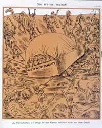 Satire zum Thema der Weltwirtschaft, Simplicissimus, ca. 1930 (Lithographie)