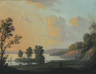 Blick auf das Herrenhaus von Dronninggaard über den Furesø, Nordseeland